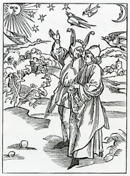 O vayne cure z astronomii, ilustracja z angielskiego przekładu „Statek głupców” Alexandra Barclay